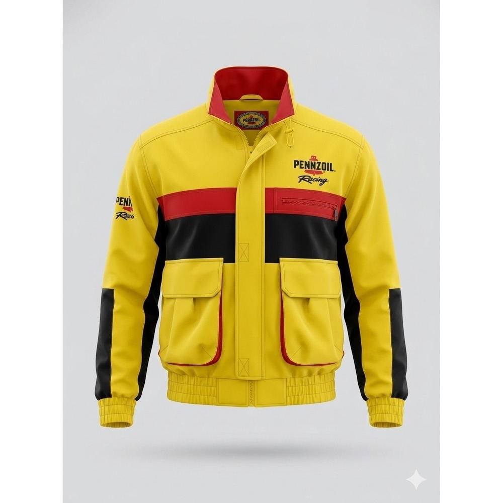 Penzoil Embroidered Vintage Men's Yellow, Black, & Red Racing Jacket. Size XL